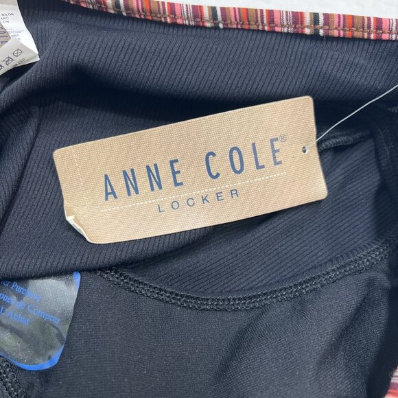 Anne Cole Swim Skirt Womens L‎ Black Ribbed Rainbow Trim Swimsuit Bottom Beach - Picture 5 of 8